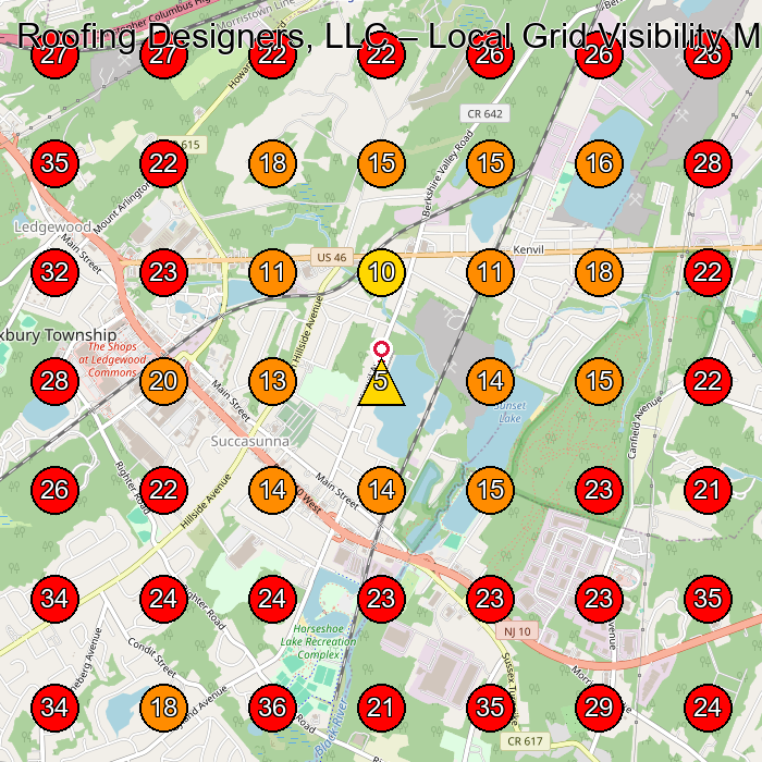 Roofing Designers, LLC GeoGrid visibility map for Manufacturer in Succasunna